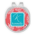 Coral & Teal Golf Ball Marker - Hat Clip - Silver