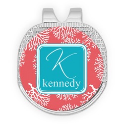 Coral & Teal Golf Ball Marker - Hat Clip - Silver