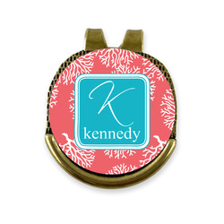 Coral & Teal Golf Ball Marker - Hat Clip - Gold
