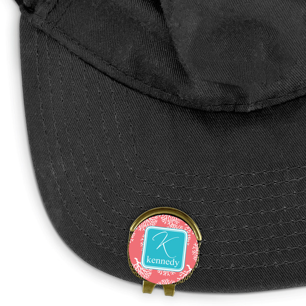 Coral & Teal Golf Ball Marker Hat Clip - Main - GOLD