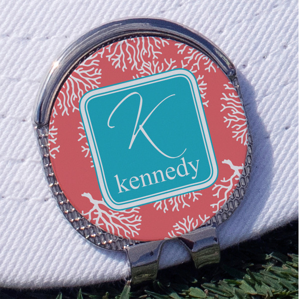 Custom Coral & Teal Golf Ball Marker - Hat Clip