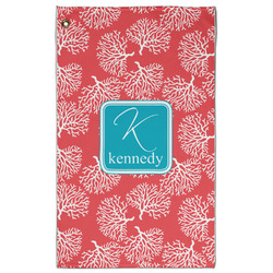 Coral & Teal Golf Towel - Poly-Cotton Blend w/ Name and Initial