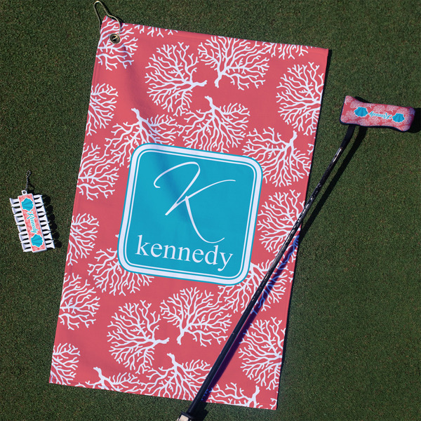 Custom Coral & Teal Golf Towel Gift Set (Personalized)