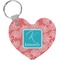 Coral & Teal Heart Plastic Keychain w/ Name and Initial