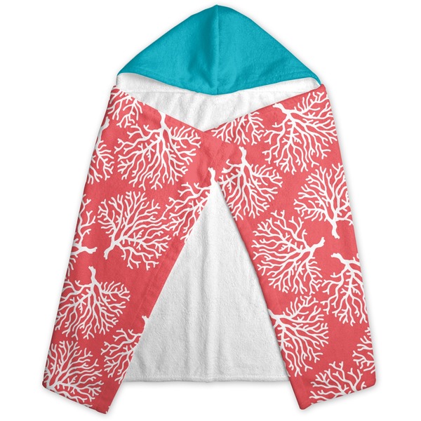 Coral & Teal Hooded Towel - Folded