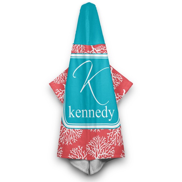 Coral & Teal Hooded Towel - Hanging