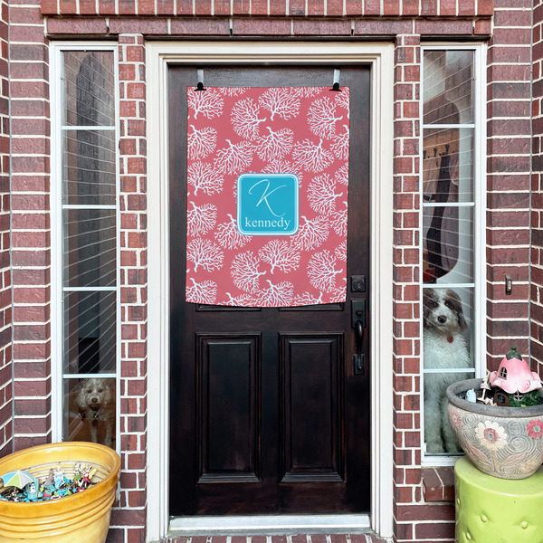 Coral & Teal House Flags - Double Sided - (Over the door) LIFESTYLE