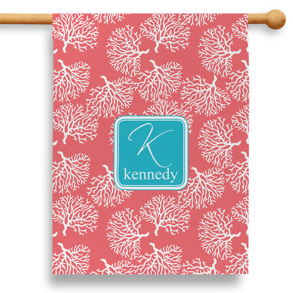Custom Coral & Teal 28" House Flag - Double Sided (Personalized)