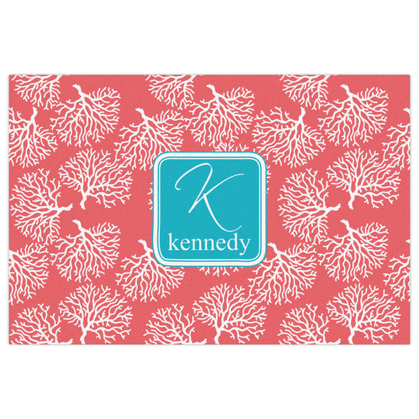 Coral & Teal Indoor / Outdoor Rug - 2'x3' - Front Flat