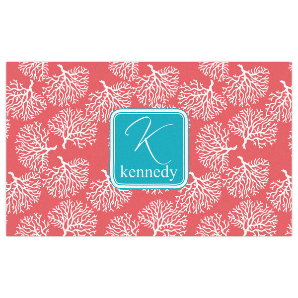 Coral & Teal Indoor / Outdoor Rug - 3'x5' - Front Flat