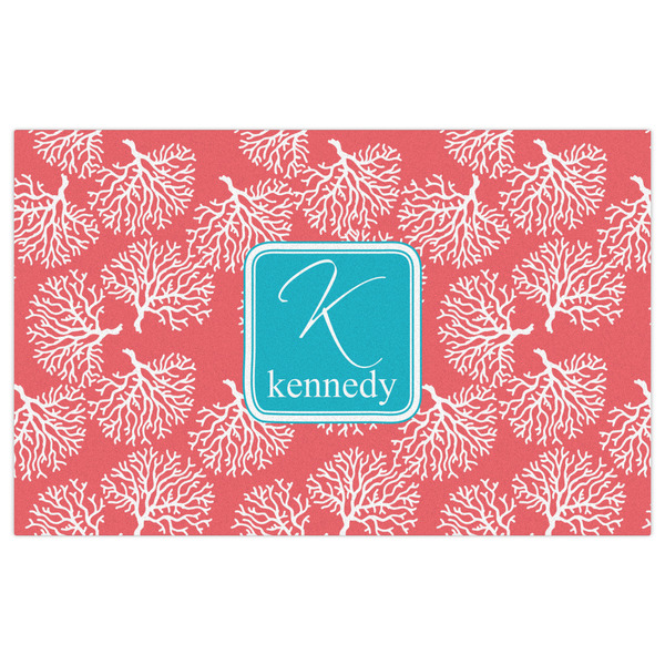 Coral & Teal Indoor / Outdoor Rug - 5'x8' - Front Flat