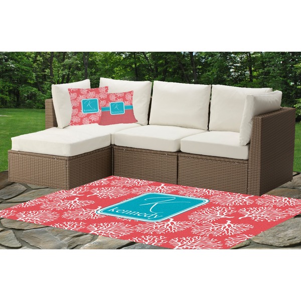 Coral & Teal Outdoor Mat & Cushions