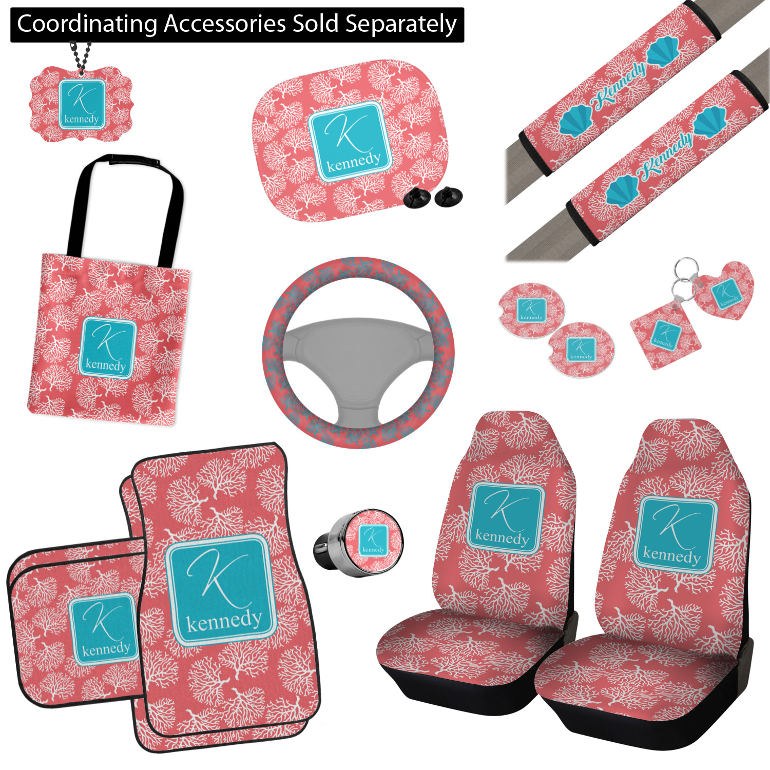 Custom Coral & Teal Car Floor Mats (Personalized) YouCustomizeIt