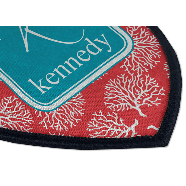Coral & Teal Iron on Shield 3 Detail