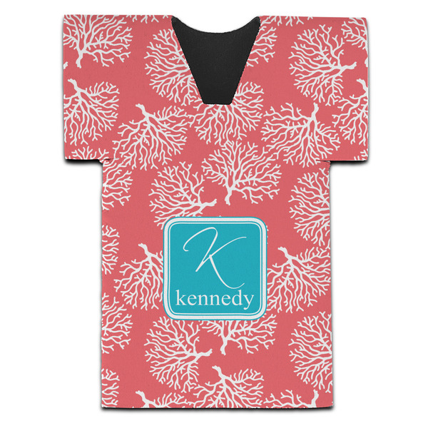 Coral & Teal Jersey Bottle Cooler - Set of 4 - FRONT (flat)