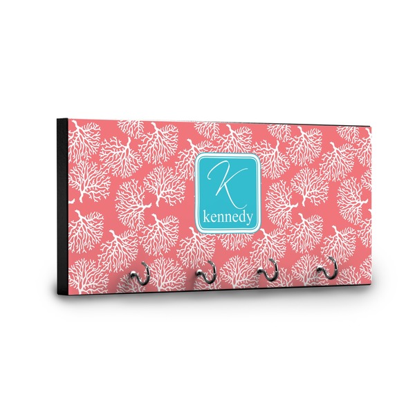 Coral & Teal Key Hanger - Front View with Hooks
