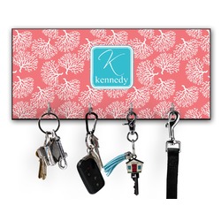 Coral & Teal Key Hanger w/ 4 Hooks w/ Name and Initial