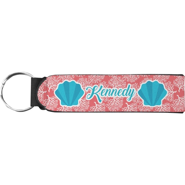 Custom Coral & Teal Neoprene Keychain Fob (Personalized)