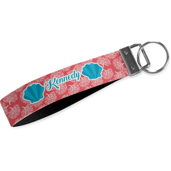Custom Coral & Teal Webbing Keychain Fob - Large (Personalized)
