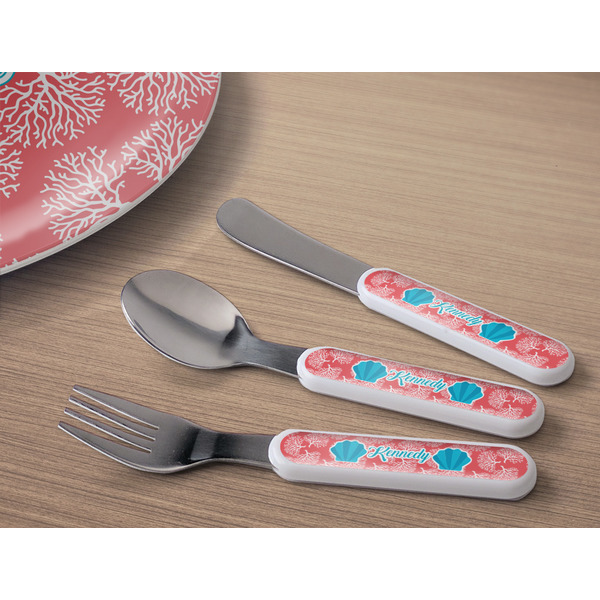 Coral & Teal Kids Flatware w/ Plate