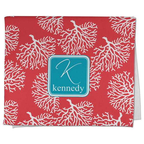 Custom Coral & Teal Kitchen Towel - Poly Cotton w/ Name and Initial