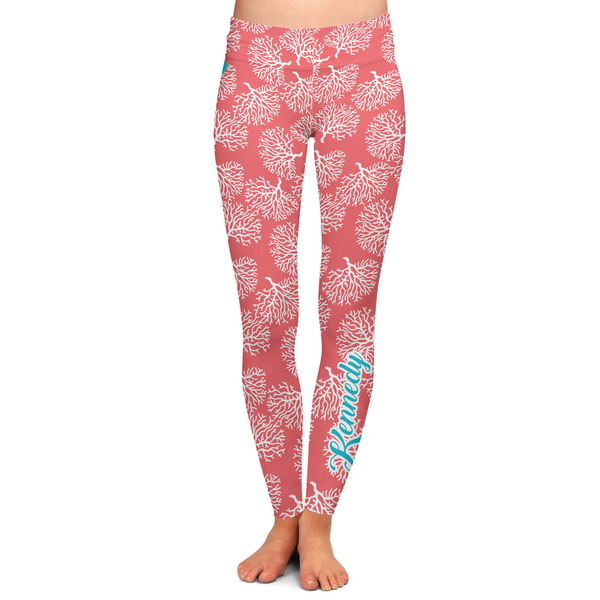 Custom Coral & Teal Ladies Leggings - Large (Personalized)