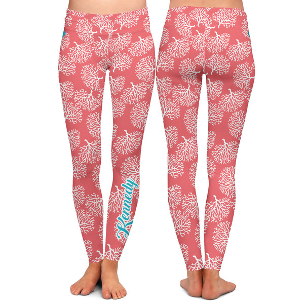 Coral & Teal Ladies Leggings - Front and Back