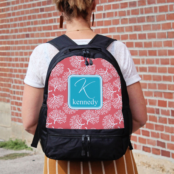 Coral & Teal Large Backpack - Black - On Back