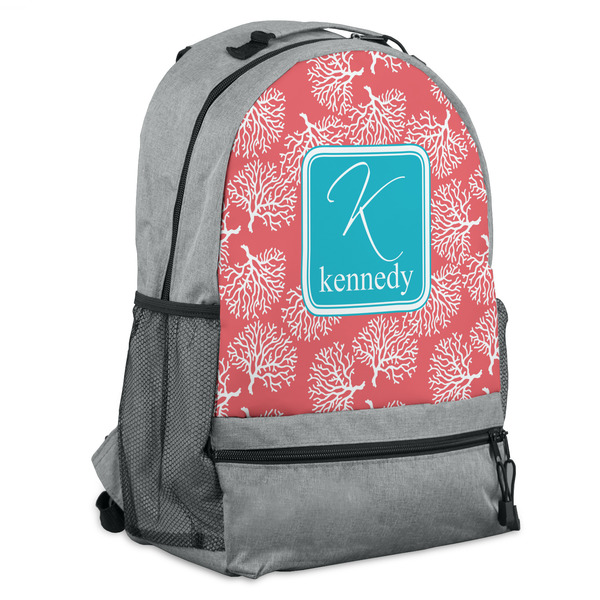 Custom Coral & Teal Backpack - Grey (Personalized)