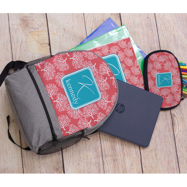 Coral & Teal Large Backpack - Gray - With Stuff