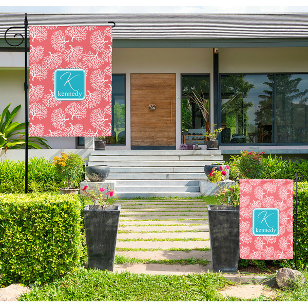 Custom Coral & Teal Large Garden Flag - Single Sided (Personalized)