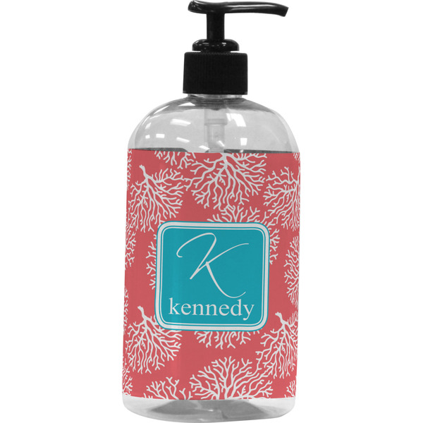 Custom Coral & Teal Plastic Soap / Lotion Dispenser (16 oz - Large - Black) (Personalized)