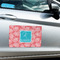 Coral & Teal Large Rectangle Car Magnets- In Context