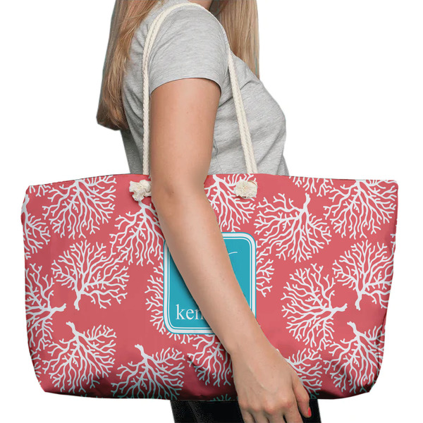 Coral & Teal Large Rope Tote Bag - In Context View
