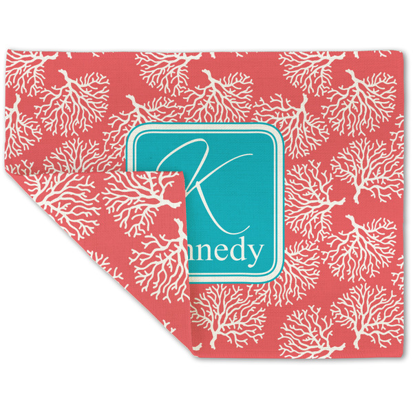 Coral & Teal Linen Placemat - Folded Corner (double side)