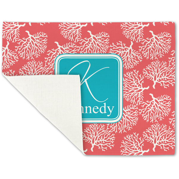 Coral & Teal Linen Placemat - Folded Corner (single side)