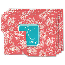 Coral & Teal Linen Placemat w/ Name and Initial