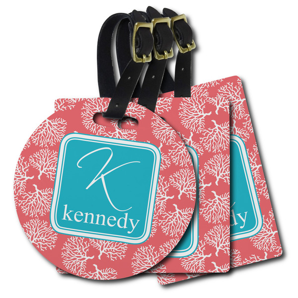 Custom Coral & Teal Plastic Luggage Tag (Personalized)