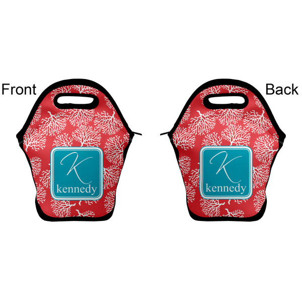 Coral & Teal Lunch Bag - Front and Back