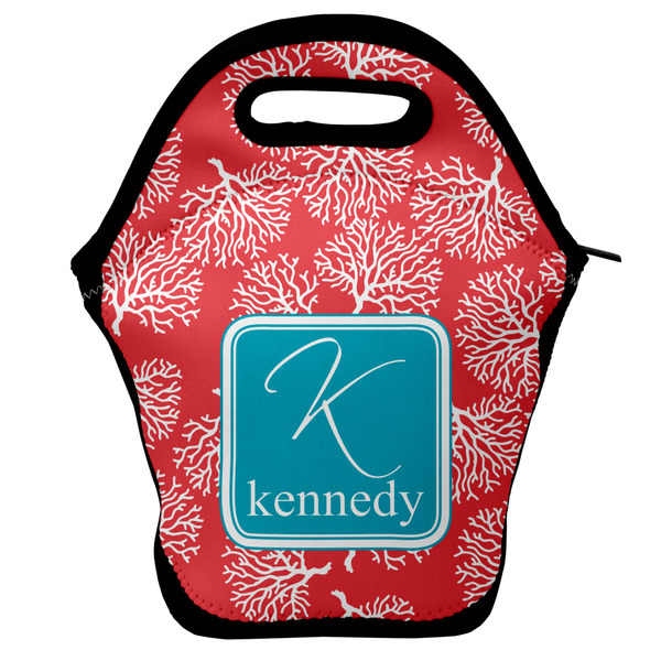 Custom Coral & Teal Lunch Bag w/ Name and Initial