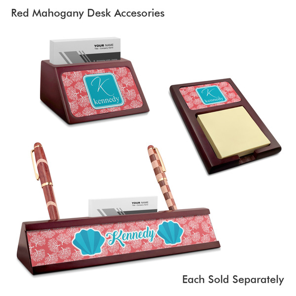 Coral & Teal Mahogany Desk Accessories