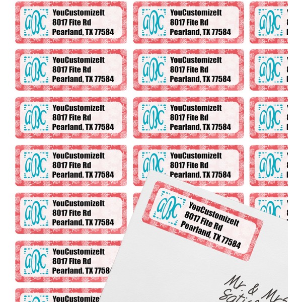 Coral & Teal Mailing Label on Envelope - Multiple Labels