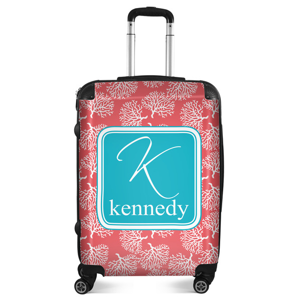 Custom Coral & Teal Suitcase - 24" Medium - Checked (Personalized)