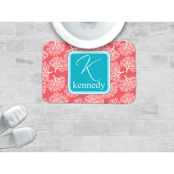 Coral & Teal Memory Foam Bath Mat - LIFESTYLE