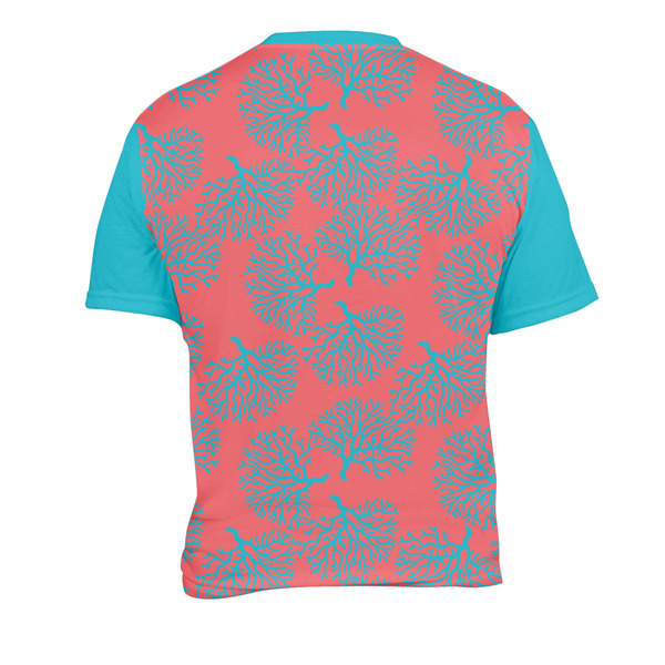 Coral & Teal Men's Crew Neck T Shirt Medium - Back