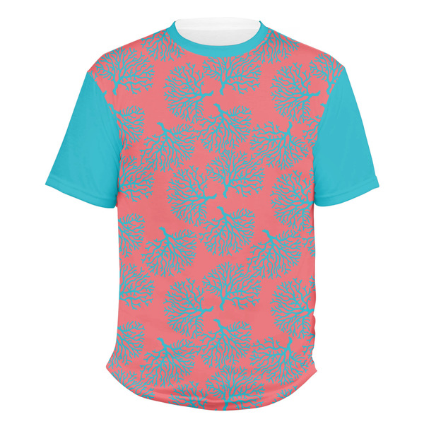 Custom Coral & Teal Men's Crew T-Shirt - Large