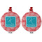 Coral & Teal Metal Ball Ornament - Front and Back
