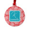 Coral & Teal Metal Ball Ornament - Double Sided w/ Name and Initial