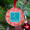 Coral & Teal Metal Ball Ornament - Lifestyle