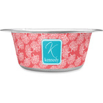 Coral & Teal Stainless Steel Dog Bowl - Large (Personalized)